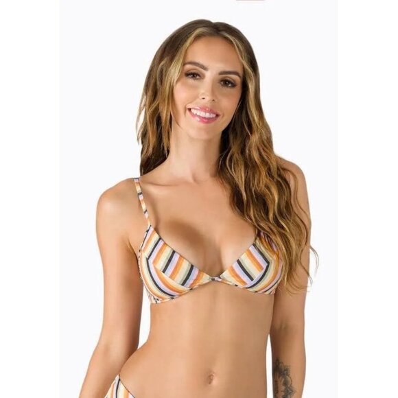 NWT Billabong Multi - Brown & Yellow Stripe Triangle Bikini Top, size Large/ 12 - Picture 8 of 12